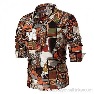 AMOFINY Men's Tops Personality Summer Casual Slim Long Sleeve Printed Shirt Top Blouse Brown B07P99QXN7
